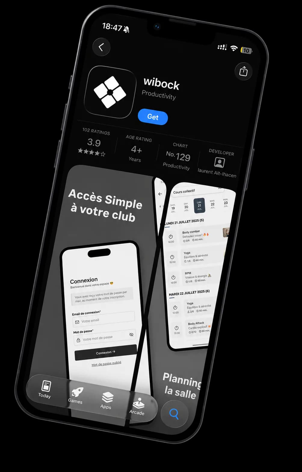 L’application WIBOCK sur un smartphone